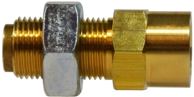 860404 Midland DOT Push-In Fitting - Female Bulkhead Union - 1/4" Tube OD x 1/4" Female NPTF - Brass