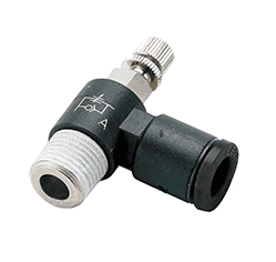 86310 by Nycoil | Push-to-Connect Fitting | Mini Knob Adjustable Flow Control | Meter In | 5/32" Tube OD x 10-32 Male UNF | Pack of 10