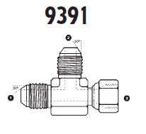 9391-16-16-16 Adaptall Carbon Steel 16mm Male Komatsu x 16mm Male Komatsu x 16mm Female Komatsu Swivel Run Tee