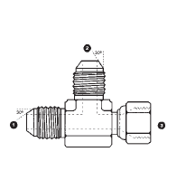 9391-24-24-24 Adaptall Carbon Steel 24mm Male Komatsu x 24mm Male Komatsu x 24mm Female Komatsu Swivel Run Tee