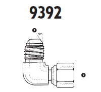 9392-24-24 Adaptall Carbon Steel 90° 24mm Male Komatsu x 24mm Female Komatsu Swivel Elbow