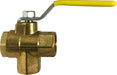 940121 (940-121) Midland 3-Way Ball Valve - Bottom Outlet - 1/4" Female Pipe x 1/4" Female Pipe x 1/4" Female Pipe - Brass