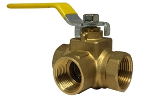 940464 (940-464) Midland 3-Way Ball Valve - Side Outlet - 1/4" Female Pipe x 1/4" Female Pipe x 1/4" Female Pipe - Brass