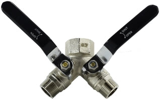 947125 (947-125) Midland Full Port 3-Way Wye Ball Valve - Non Vented - 1" Female NPT Inlet x 3/4" Male NPT Outlets - Nickel Plated Brass