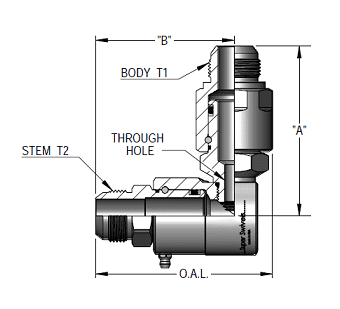 9DP16MJ16XMJ16-NI-ETP by Super Swivel | DP7045-NI-ETP | Dual Plane Swivel | 1-5/16-12 Male 37° JIC x 1-5/16-12 Male 37° JIC | 0.484" Through Hole | 90° Elbow | Electroless Nickel | Extreme Viton® Seal