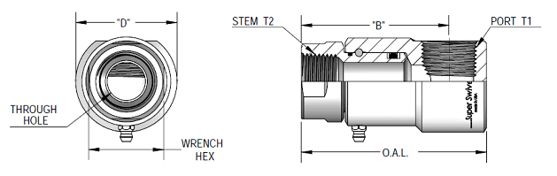 9SS4FP25XFP25-440-ETP by Super Swivel | 5007-440-ETP | 1/4-18 Female Pipe NPTF x 1/4-18 Female Pipe NPTF | 0.250" Through Hole | 90° Elbow | Stainless Steel | Extreme Viton® Seal
