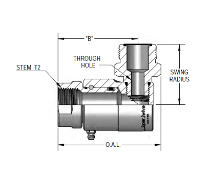 9SS8FP38XMFS6-Z-V by Super Swivel | 8410-Z-V | 3/8-18 Female Pipe NPTF x 11/16-16 Male Face Seal MFS | 0.265" Through Hole | 90° Elbow | Zinc | Viton Seal