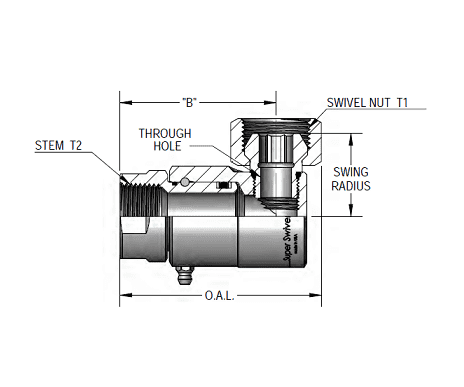 9SS8FP50XPS50-Z-AL by Super Swivel | 6221-Z-AL | 1/2-14 Female Pipe NPTF x 1/2-14 Female Pipe Swivel NPSM | 0.390" Through Hole | 90° Elbow | Zinc | AFLAS Seal
