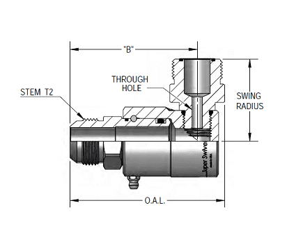 9SS12MJ12XMFS12-NI-AL by Super Swivel | 8264-NI-AL | 1-1/16-12 Male 37° JIC x 1-3/16-12 Male Face Seal MFS | 0.389" Through Hole | 90° Elbow | Electroless Nickel | AFLAS Seal