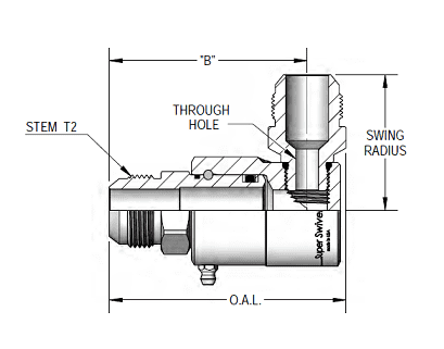 9SS20MJ20XMJ20-Z-V by Super Swivel | 7050-Z-V | 1-5/8-12 Male 37° JIC x 1-5/8-12 Male 37° JIC | 0.827" Through Hole | 90° Elbow | Zinc | Viton Seal