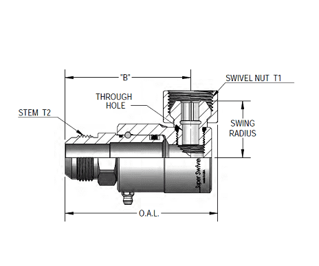 9SS4MJ6XPS25-Z-AL by Super Swivel | 6501-Z-AL | 9/16-18 Male 37° JIC x 1/4-18 Female Pipe Swivel NPSM | 0.218" Through Hole | 90° Elbow | Zinc | AFLAS Seal