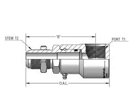 9SS20MJB20XFO20-Z-AL by Super Swivel | 5351-Z-AL | 1-5/8-12 Male 37° JIC Bulkhead x 1-5/8-12 Female O-Ring ORB | 1.078" Through Hole | 90° Elbow | Zinc | AFLAS Seal