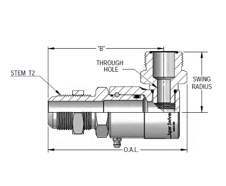 9SS8MJB10XMFS8-Z-V by Super Swivel | 8340-Z-V | 7/8-14 Male 37° JIC Bulkhead x 13/16-16 Male Face Seal MFS | 0.265" Through Hole | 90° Elbow | Zinc | Viton Seal