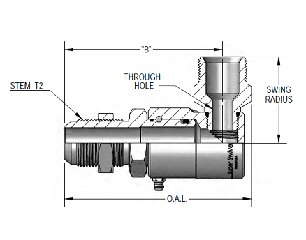 9SS16MJB16XMP100-Z-AL by Super Swivel | 7541-Z-AL | 1-5/16-12 Male 37° JIC Bulkhead x 1-11-1/2 Male Pipe NPTF | 0.550" Through Hole | 90° Elbow | Zinc | AFLAS Seal