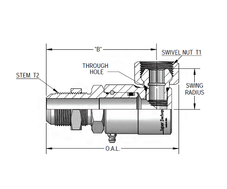 9SS20MJB20XPS125-Z-V by Super Swivel | 6660-Z-V | 1-5/8-12 Male 37° JIC Bulkhead x 1-1/4-11-1/2 Female Pipe Swivel NPSM | 0.906" Through Hole | 90° Elbow | Zinc | Viton Seal