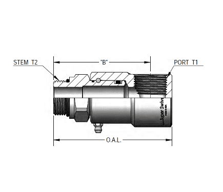 9SS20MO20XFP125-Z-AL by Super Swivel | 5671-Z-AL | 1-5/8-12 Male O-Ring ORB x 1-1/4 -11-1/2 Female Pipe NPTF | 1.078" Through Hole | 90° Elbow | Zinc | AFLAS Seal