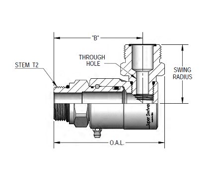9SS20MO20XMFS20-NI-AL by Super Swivel | 8684-NI-AL | 1-5/8-12 Male O-Ring ORB x 1-11/16-12 Male Face Seal MFS | 0.718" Through Hole | 90° Elbow | Electroless Nickel | AFLAS Seal