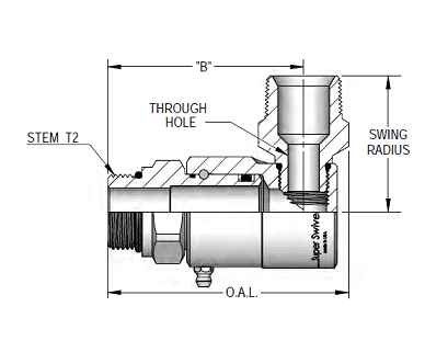 9SS8MO8XMP38-Ni-AL by Super Swivel | 7314-Ni-AL | 3/4-16 Male O-Ring ORB x 3/8-18 Male Pipe NPTF | 0.297" Through Hole | 90° Elbow | Electroless Nickel | AFLAS Seal