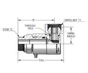 9SS12MO12XPS75-Z-AL by Super Swivel | 6441-Z-AL | 1-1/16-12 Male O-Ring ORB x 3/4-14 Female Pipe Swivel NPSM | 0.521" Through Hole | 90° Elbow | Zinc | AFLAS Seal