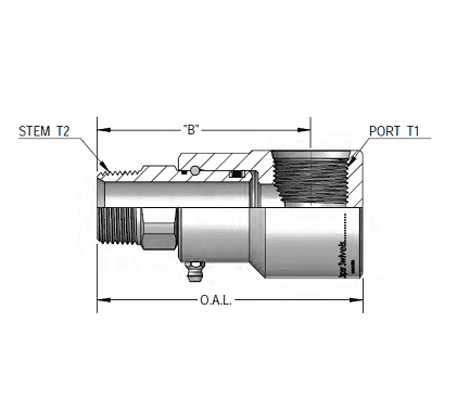 9SS4MP25XFO6-Z-V by Super Swivel | 5500-Z-V | 1/4-18 Male Pipe NPTF x 9/16-18 Female O-Ring ORB | 0.250" Through Hole | 90° Elbow | Zinc | Viton Seal