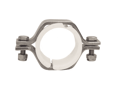 B24PV-G400 Dixon 304 Stainless Steel Sanitary Hex Pipe Size Hanger with Polypropylene Sleeves - 4" Pipe Size