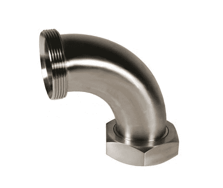 B2F-G200 Dixon 304 Stainless Steel Sanitary Threaded Bevel Seat x Plain Bevel Seat with Hex Nut 90 deg. Elbow - 2" Tube OD