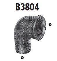 B3804-32-32 Adaptall Malleable Iron 90 deg. -32 Male BSPT x -32 Female BSP Solid Elbow