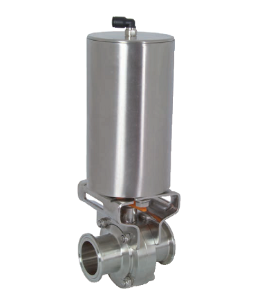 B5102E100-G Dixon Valve 1" Butterfly Valve - Clamp x Clamp - Vertical Spring Return (Normally Closed) Pneumatic Canister Style Actuator - EPDM Seats