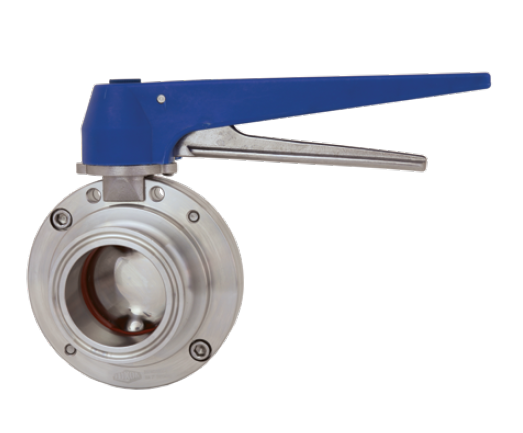 B5116E400CC-C Dixon Valve 4" 304 Stainless Steel Clamp x Clamp Butterfly Valve with Blue Trigger Handle (Manual) - EPDM Seats