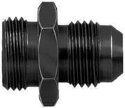 FBM5113 (FCM5113) Eaton Aeroquip® Fuel System Carburetor Adapter: -06 Holley Single Feed 600-660 Series, 4010/4011 Series, all Two Barrel Series with 9/16-24 thread; fits Demon Carburetors - Black Anodized Aluminum