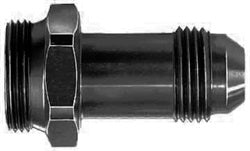 FBM5110 (FCM5110) Eaton Aeroquip® Fuel System Carburetor Adapter: -08 Holley Dual Feed 750 through Dominator 1350 Series and Quadrajet up to 1974 with 7/8-20 thread - Black Anodized Aluminum