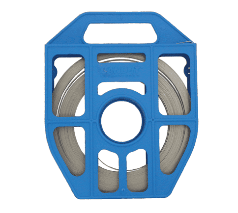 C404B9 by Band-It | Corrosion Resistant Band | 1/2" Width | 0.030" Thickness | Uncoated | 316 Stainless Steel | Blue Tote | 100ft/Roll