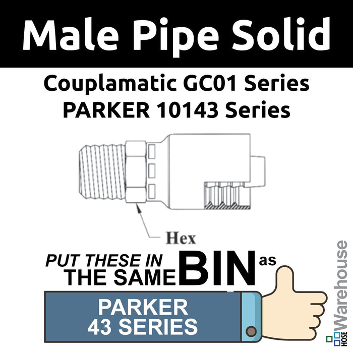 GC01-6x8 Couplamatic Grip Crimp Coupling - NPTF - Male Solid - 3/8" Hose ID - 1/2-14 Thread Size