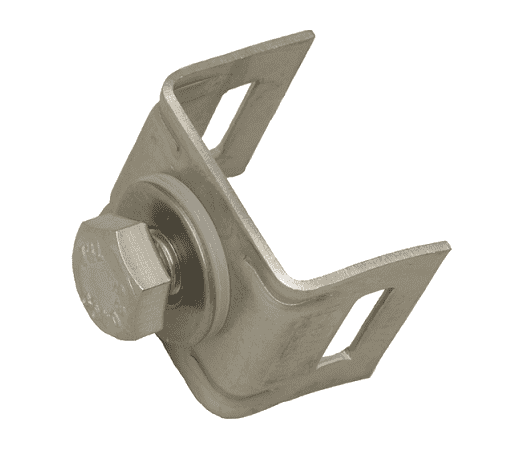 D00189 by Band-It | Mounting Bracket | Single Bolt Straight Leg Bracket | 304 Stainless Steel Bolt | Stainless Steel & Fiber Washer | 3/4" Slot | 200/300 Stainless Steel | 50/Box