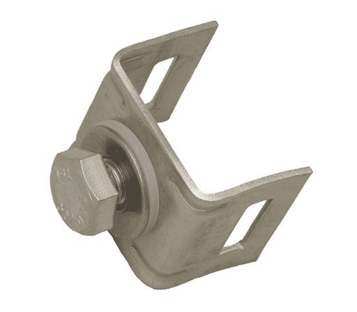 D00189 by Band-It | Mounting Bracket | Single Bolt Straight Leg Bracket | 304 Stainless Steel Bolt | Stainless Steel & Fiber Washer | 3/4" Slot | 200/300 Stainless Steel | 50/Box