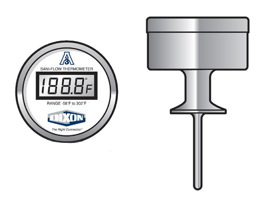 DT-1U-BK-DF-1 Dixon Valve Sani-Flow Sanitary Digital Thermometer - 1" Clamp - Back Mount - Fahrenheit (°F) Display - 1 Second Update Interval