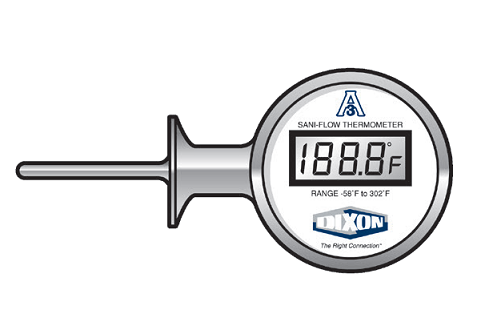 DT-75U-LF-DF-1 Dixon Valve Sani-Flow Sanitary Digital Thermometer - 3/4" Clamp - Left Side Mount - Fahrenheit (°F) Display - 1 Second Update Interval