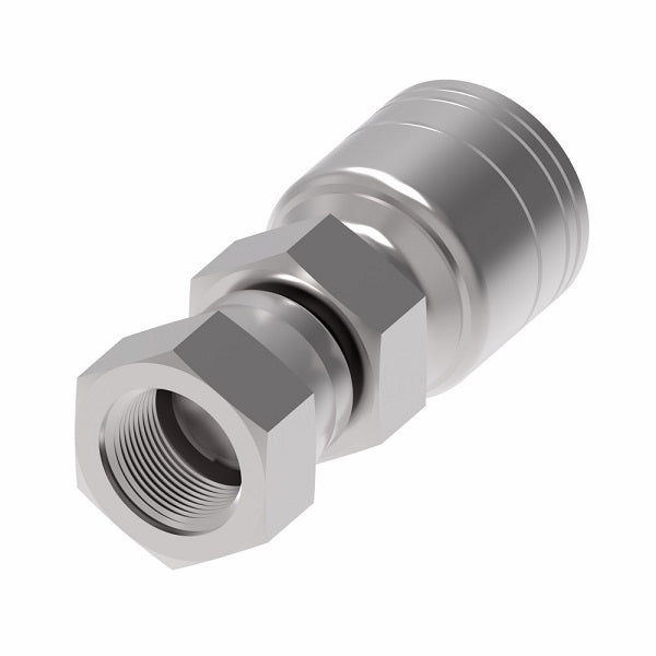 1AA6BW6 Aeroquip by Danfoss | Female BSPP Flat Face Swivel (BW) TTC Crimp Fitting | -06 Female BSPP Flat Face Swivel x -06 Hose Barb | Steel