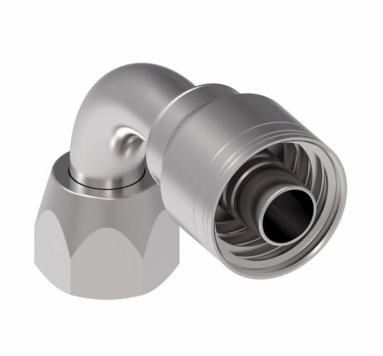1AA12FJB8 Aeroquip by Danfoss | 1 & 2 Wire TTC Female JIC 37° Swivel 90° Elbow (FJB) Crimp Fitting | -12 Female JIC 37° Swivel x -08 Hose Barb | Steel