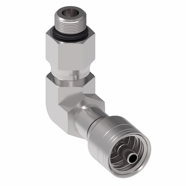 1AA12SBB12 Aeroquip by Danfoss | Male ORB Straight Thread Swivel (With Sleeve) (SBB) 90° Elbow TCC Crimp Fitting | -12 Male O-Ring Boss x -12 Hose Barb | Steel