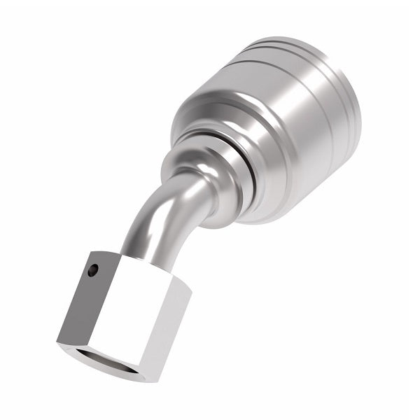 1A5DLA4 Aeroquip by Danfoss | 1 & 2 Wire TTC DKO Female Swivel, Light Duty, 45° Elbow (DLA) Crimp Fitting | L06 Female DKO/DIN x -04 Hose Barb | Steel