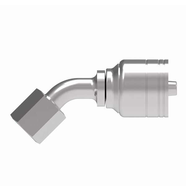 1A5DLA4 Aeroquip by Danfoss | 1 & 2 Wire TTC DKO Female Swivel, Light Duty, 45° Elbow (DLA) Crimp Fitting | L06 Female DKO/DIN x -04 Hose Barb | Steel
