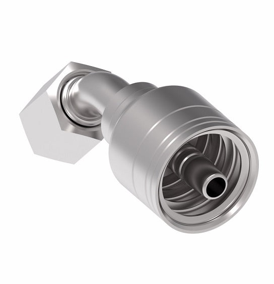 1A5DLA4 Aeroquip by Danfoss | 1 & 2 Wire TTC DKO Female Swivel, Light Duty, 45° Elbow (DLA) Crimp Fitting | L06 Female DKO/DIN x -04 Hose Barb | Steel