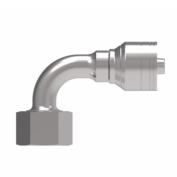 1A6DSB6 Aeroquip by Danfoss | 1 & 2 Wire TTC DKO Female Swivel, Heavy Duty, 90° Elbow (DSB) Crimp Fitting | S10 Female DKO/DIN x -06 Hose Barb | Steel