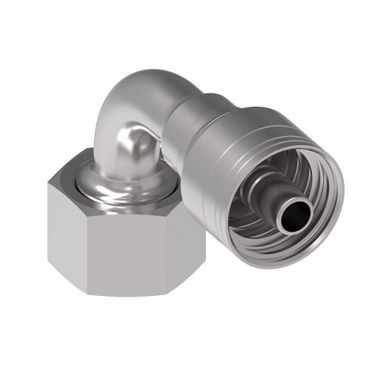 1A6DSB6 Aeroquip by Danfoss | 1 & 2 Wire TTC DKO Female Swivel, Heavy Duty, 90° Elbow (DSB) Crimp Fitting | S10 Female DKO/DIN x -06 Hose Barb | Steel