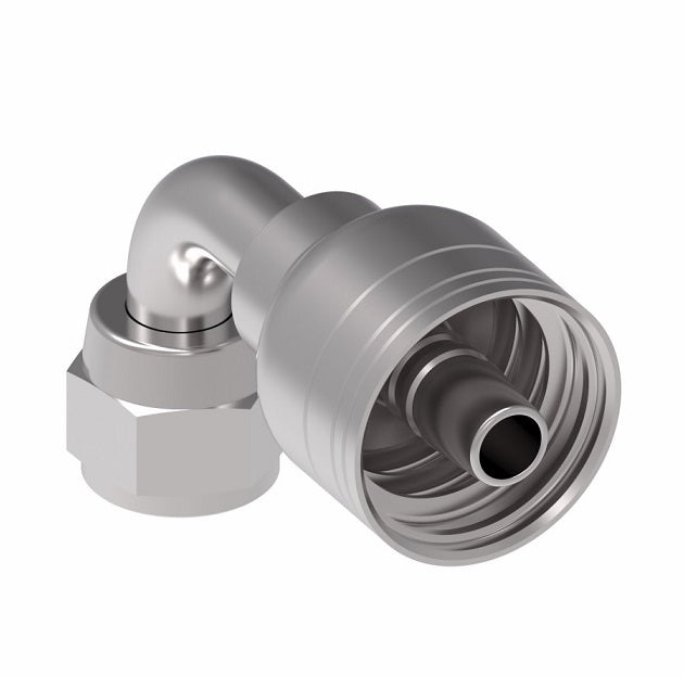1A6FJB6 Aeroquip by Danfoss | Female JIC 37° Swivel 90° Elbow (FJB) Crimp Fitting | -06 Female JIC 37° Swivel x -06 Hose Barb | Steel
