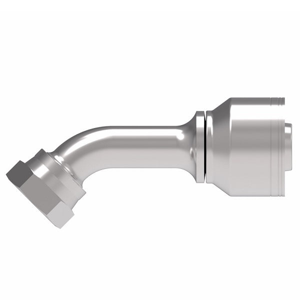 1A16FRA20 Aeroquip by Danfoss | Female ORS Swivel 45° Elbow (FRA) Crimp Fitting | -16 Female O-Ring Face Seal Swivel x -20 Hose Barb | Steel