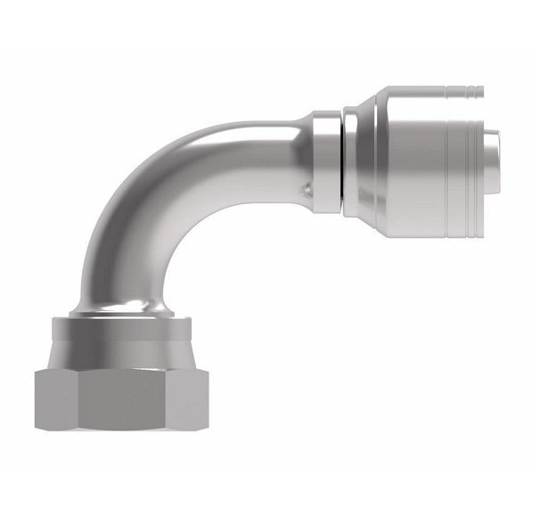 1A6FRB6TZ Aeroquip by Danfoss | Female ORS Swivel 90° Elbow (FRB) Crimp Hose Fitting | -06 Female O-Ring Face Seal Swivel x -06 Hose Barb | Zinc-Nickel Plated Steel