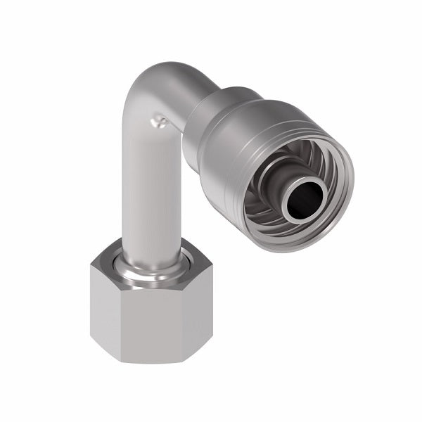 1A12FRC12 Aeroquip by Danfoss | Female ORS Swivel Long Drop 90° Elbow (FRC) Crimp Fitting | -12 Female O-Ring Face Seal Swivel x -12 Hose Barb | Steel