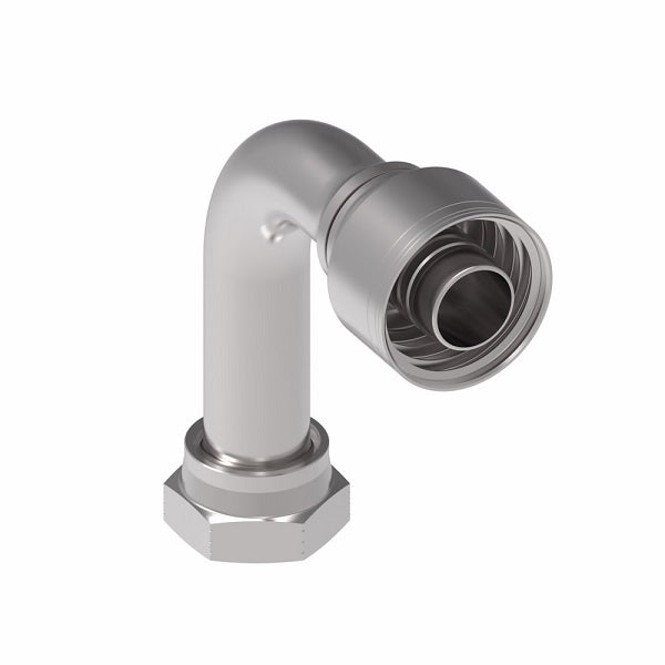 1A20FRC20 Aeroquip by Danfoss | Female ORS Swivel Long Drop 90° Elbow (FRC) Crimp Fitting | -20 Female O-Ring Face Seal Swivel x -20 Hose Barb | Steel